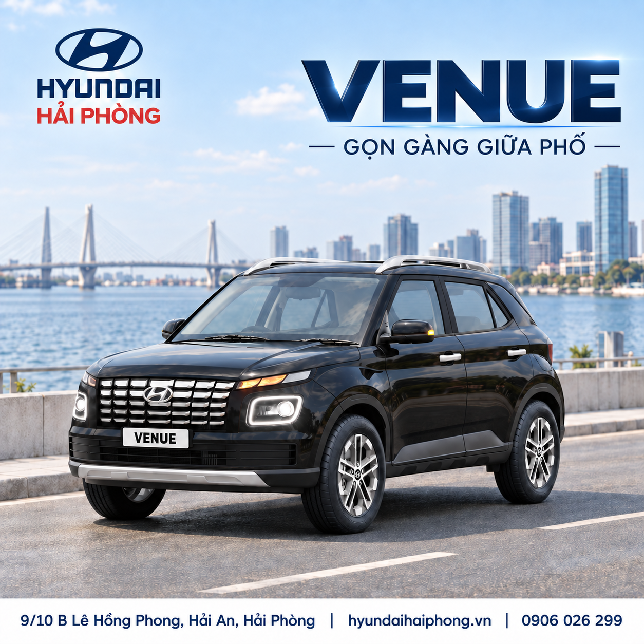 Tìm hiểu Hyundai Venue tại Hải Phòng với thiết kế SUV gọn gàng, diện mạo cá tính. Liên hệ Hyundai Hải Phòng để nhận báo giá và đặt lịch xem xe.